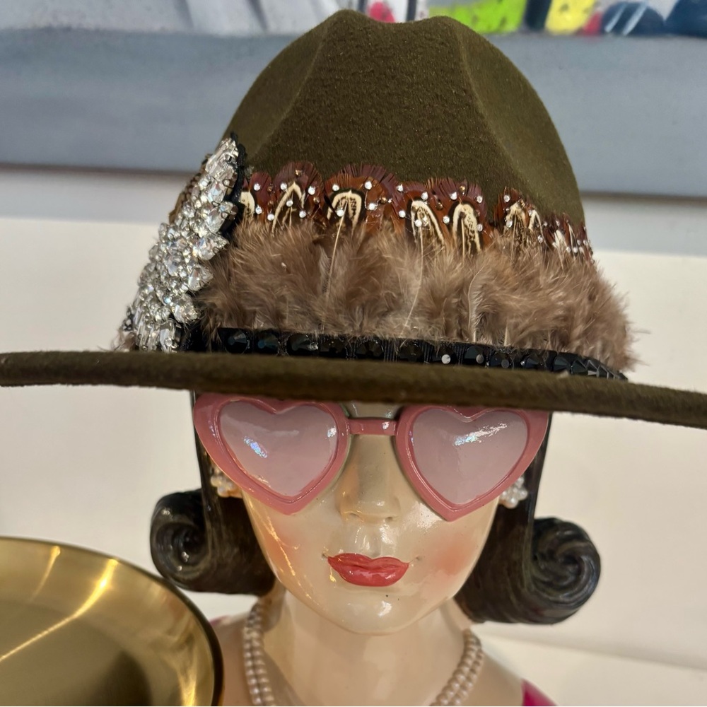Olive Green Embellished Hat